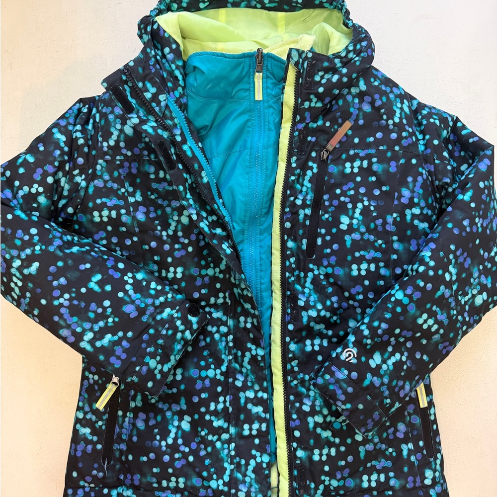 Champion Kids' 3 in 1 Black and Blue Patterned Puffer Jacket, size L 10-12 y.o